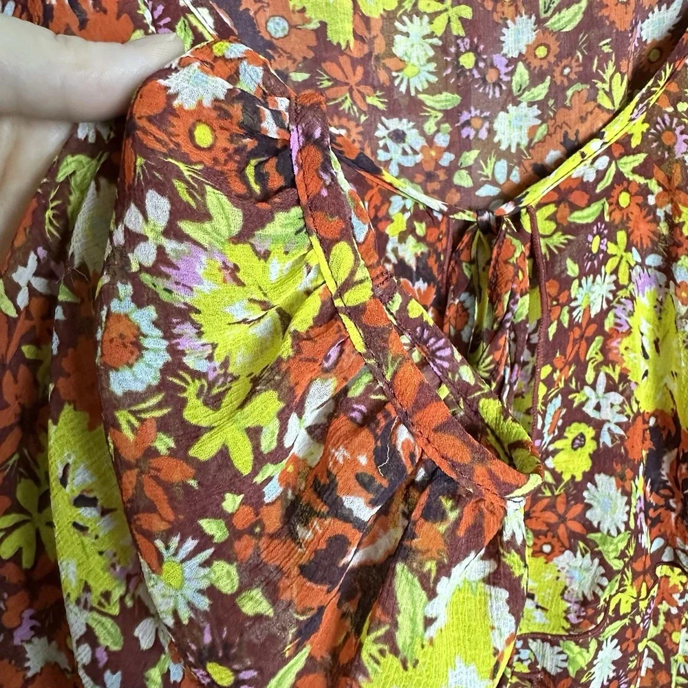 NWOT Free People Say It To Me Bodysuit‎ Sz Large Red Sienna Floral Long Sleeve